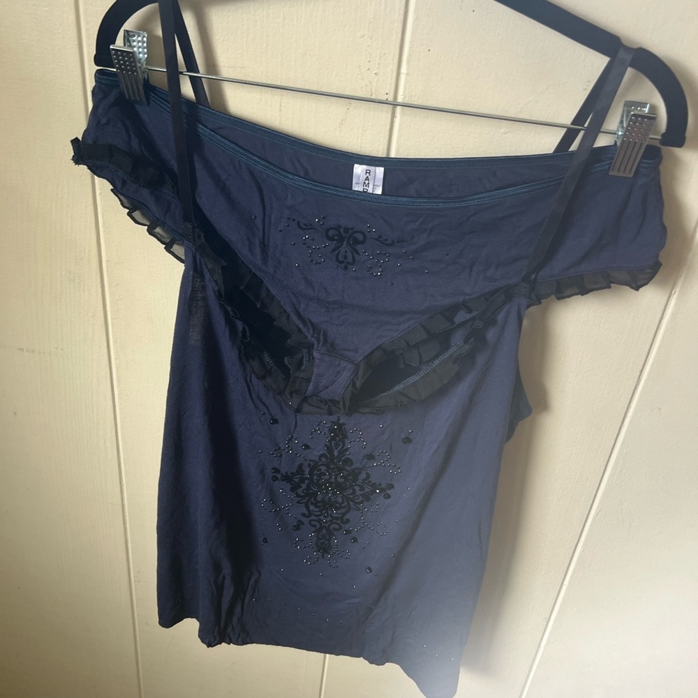 Rampage Navy Blue Chemise with Black Lace